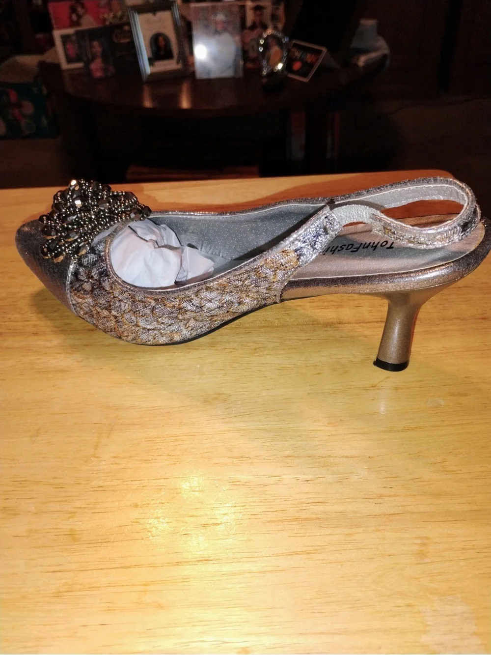 Women's Silver Embellished Slingback Heels with Decorative Brooch